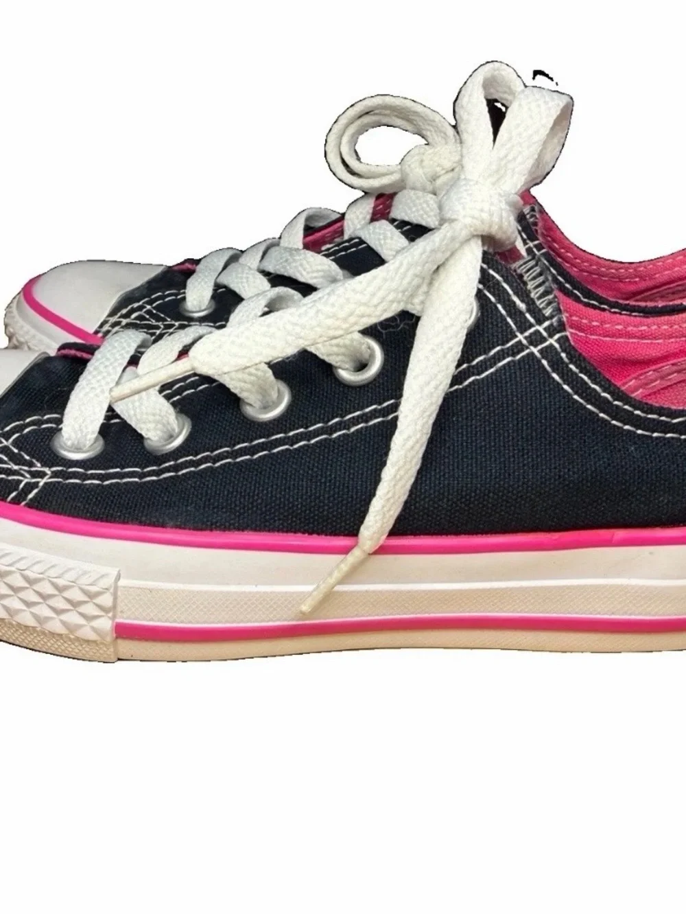 Converse Kids Black Canvas Sneakers with Pink Trim